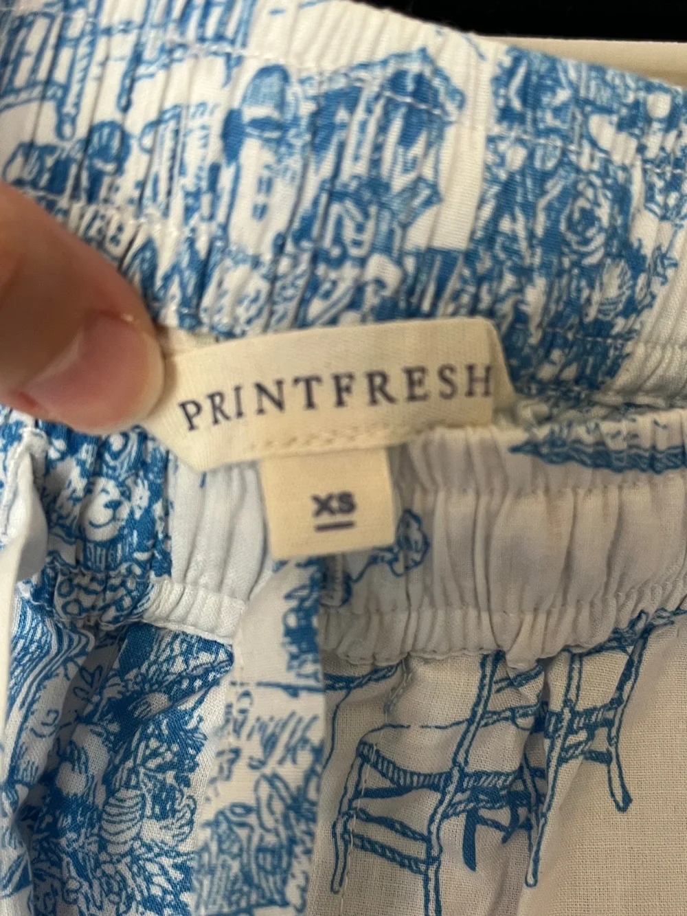 Printfresh x Kathy Hilton Holiday Toile Long Sleep Set Pajamas Blue White XS NWT